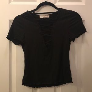 Black crop top, project social t, deep v